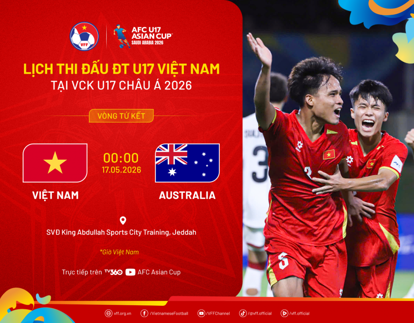 Lịch thi đấu tứ kết U17 châu Á 2026