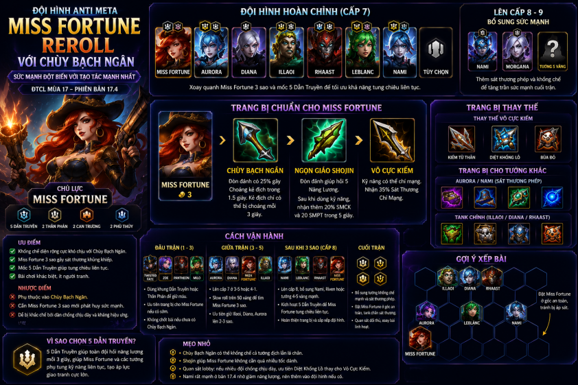 Cách chơi Đội hình Miss Fortune reroll anti meta với Chùy Bạch Ngân - ĐTCL mùa 17 845408