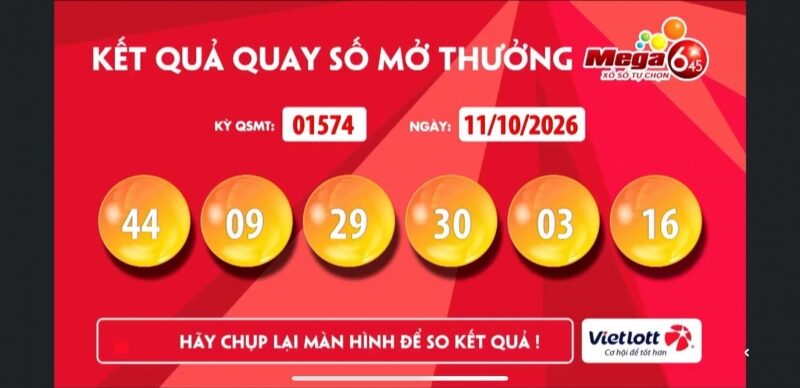 Kết quả xổ số Vietlott ngày 11/10/2026